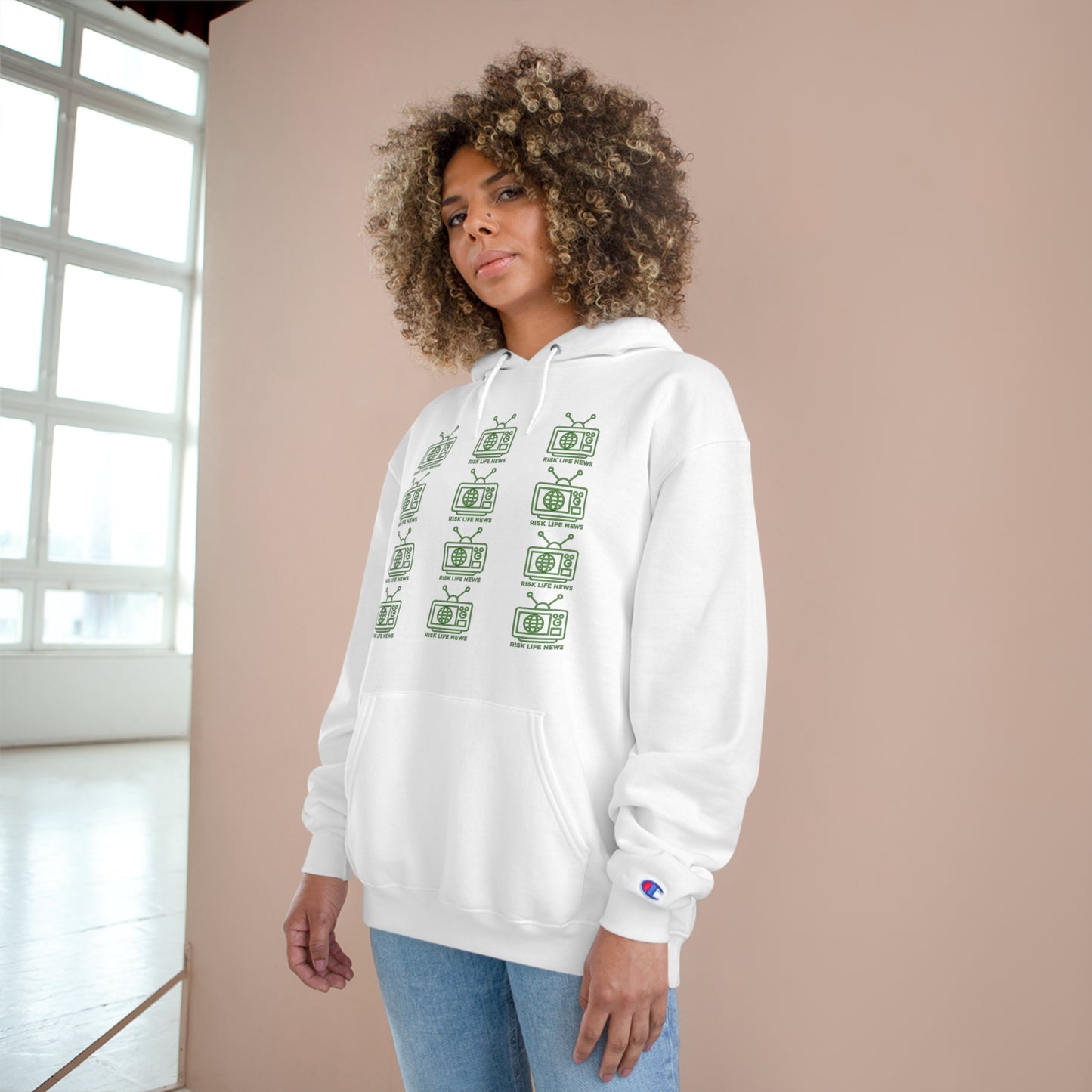 Risk Life News Pattern Champion Hoodie